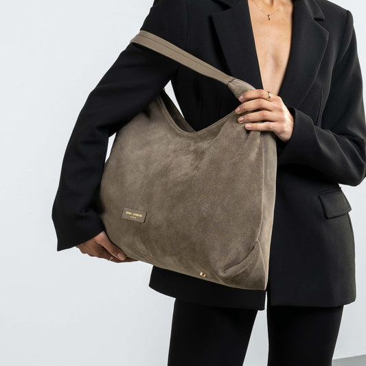 Honoré Grace taupe suede shoulder bag - - Isabel Bernard