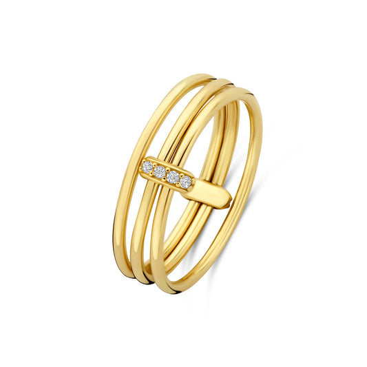 Cour d'Honneur Adora 14 karat golden 3-piece multi ring with zirconia stones - - Isabel Bernard