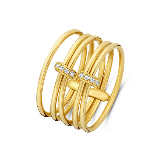 Cour d'Honneur Adora 14 karat golden 5-piece multi ring with zirconia stones - - Isabel Bernard