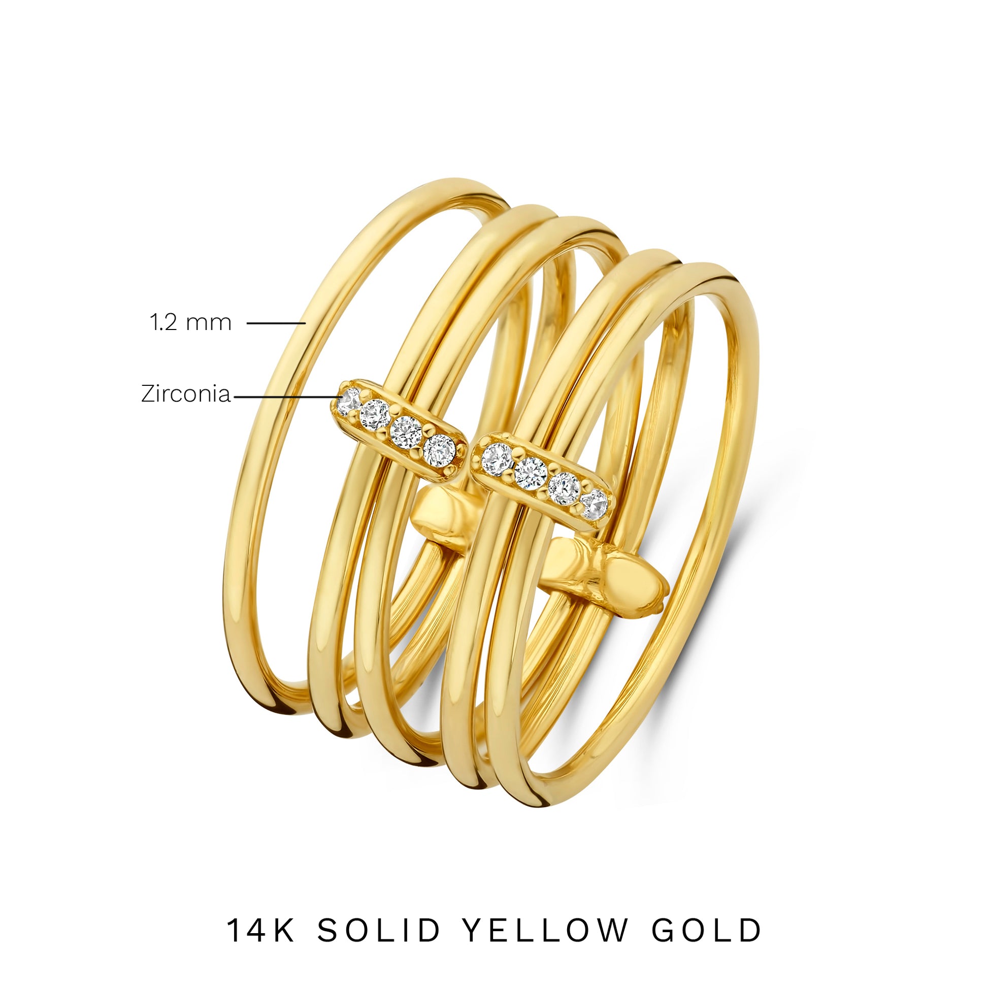 Cour d'Honneur Adora 14 karat golden 5-piece multi ring with zirconia stones - - Isabel Bernard