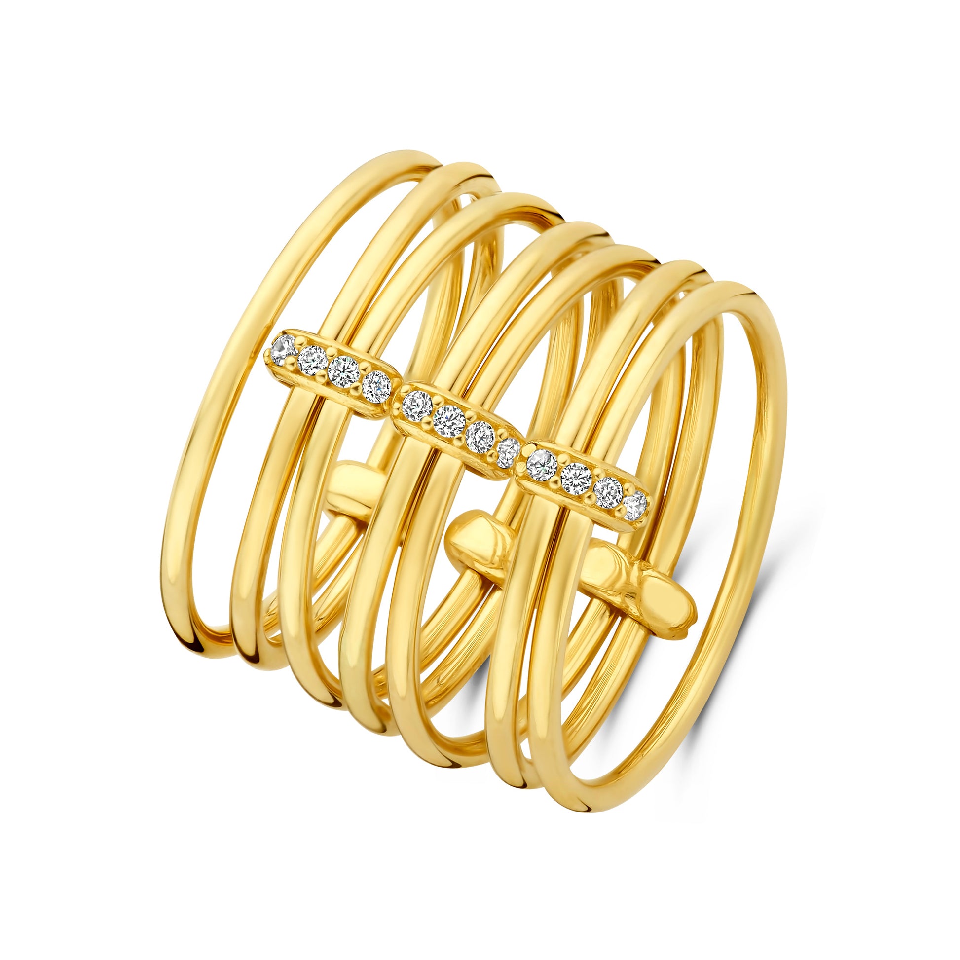 Cour d'Honneur Adora 14 karat golden 7-piece multiring with zirconia stones - - Isabel Bernard