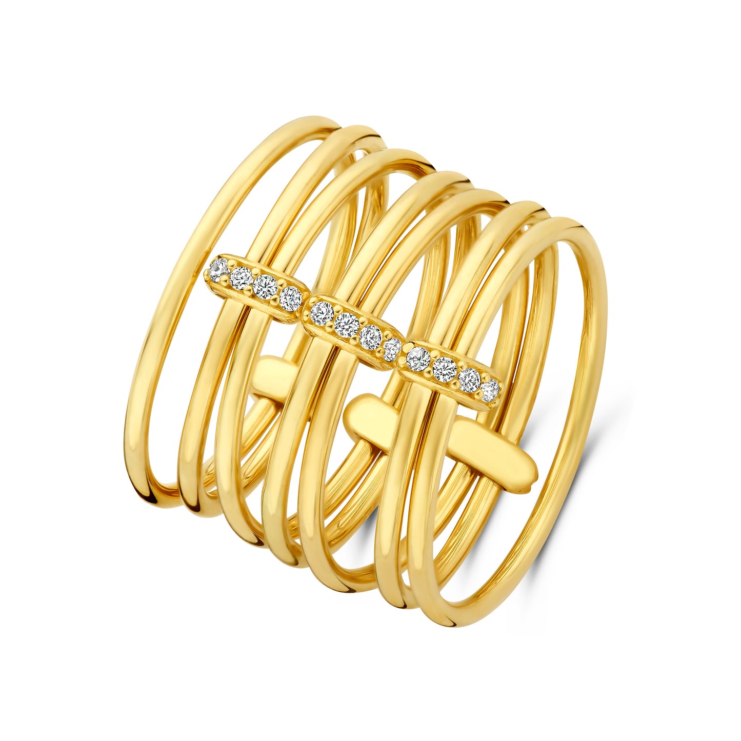 Cour d'Honneur Adora 14 karat golden 7-piece multi ring with zirconia stones - - Isabel Bernard