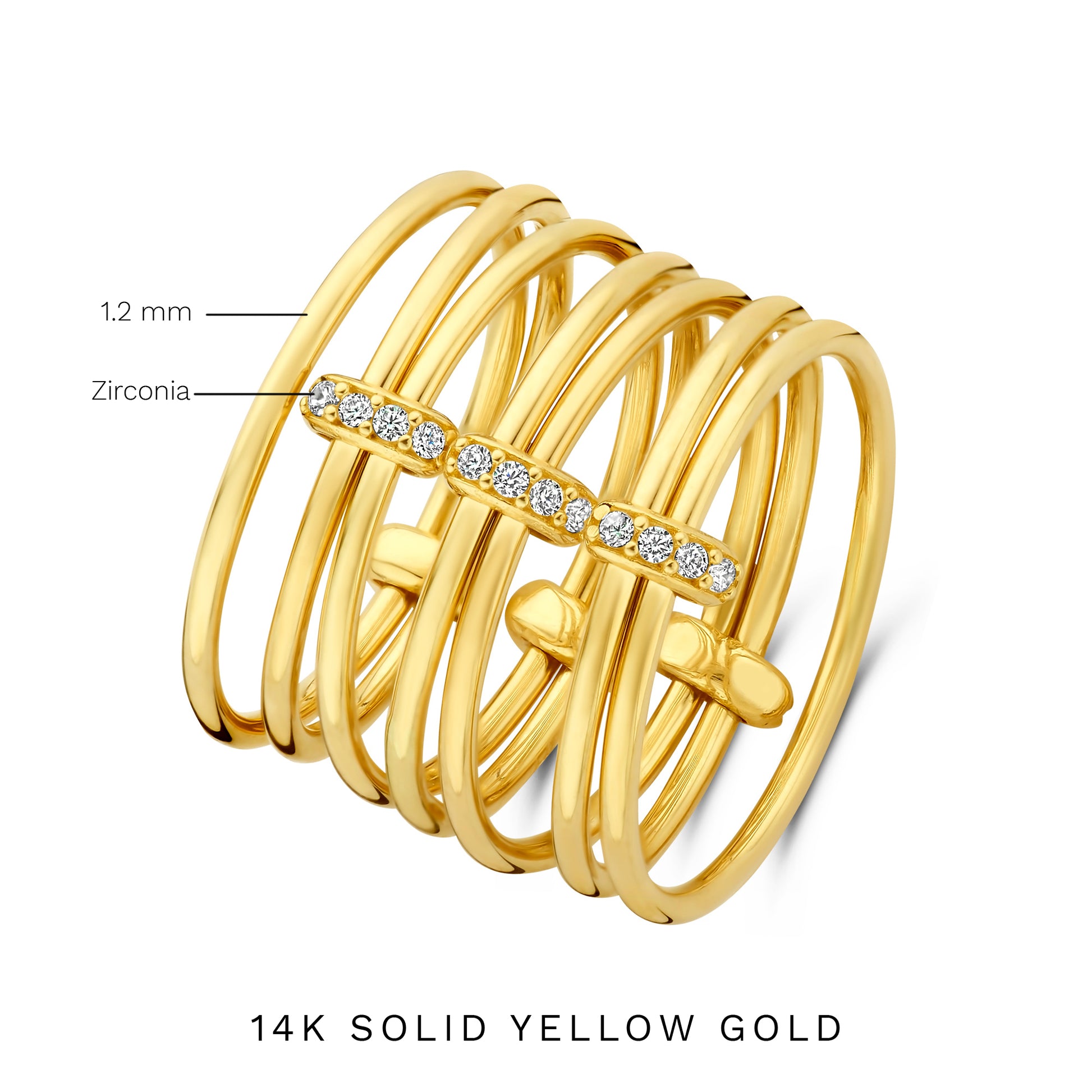 Cour d'Honneur Adora 14 karat golden 7-piece multi ring with zirconia stones - - Isabel Bernard