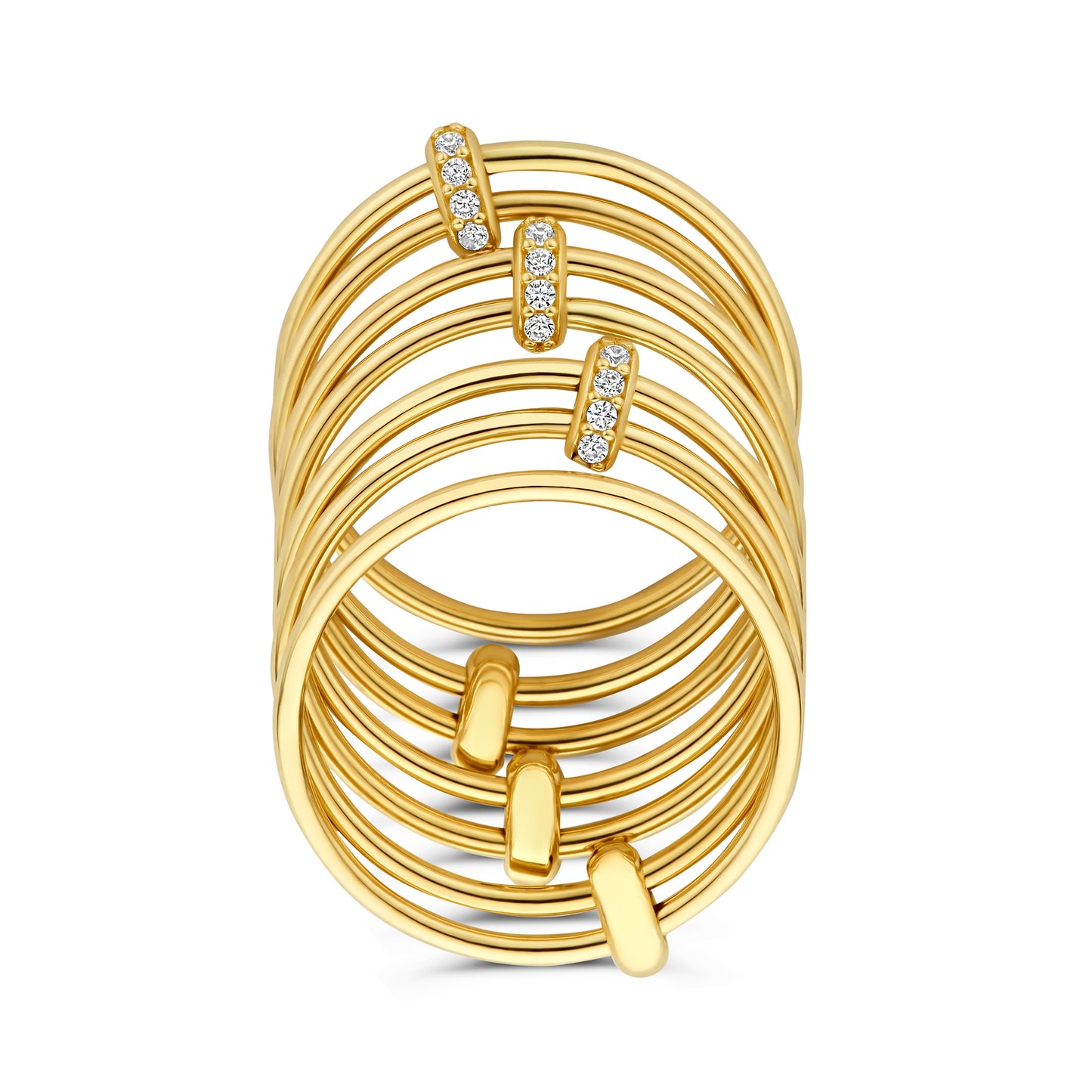 Cour d'Honneur Adora 14 karat golden 7-piece multi ring with zirconia stones - - Isabel Bernard