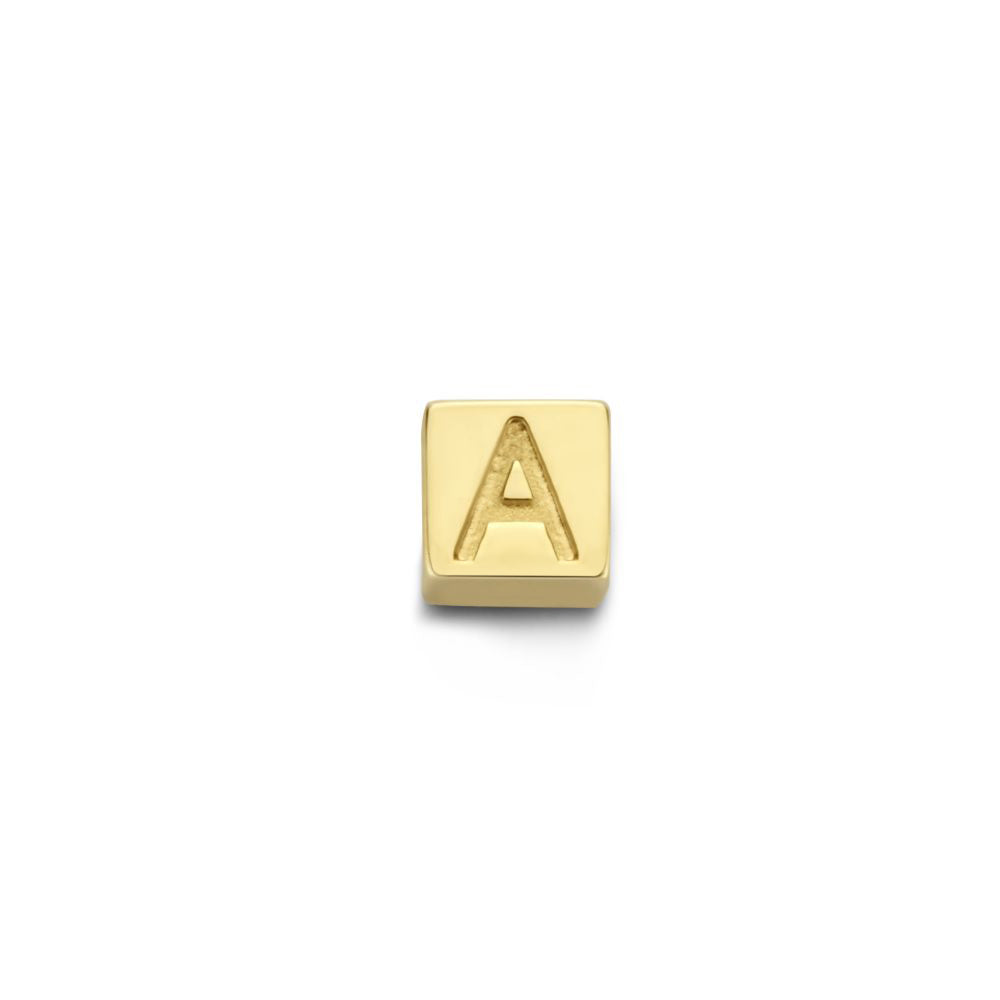 Le Marais Felie 14 karat gold cube initial charm with letter -  - Isabel Bernard