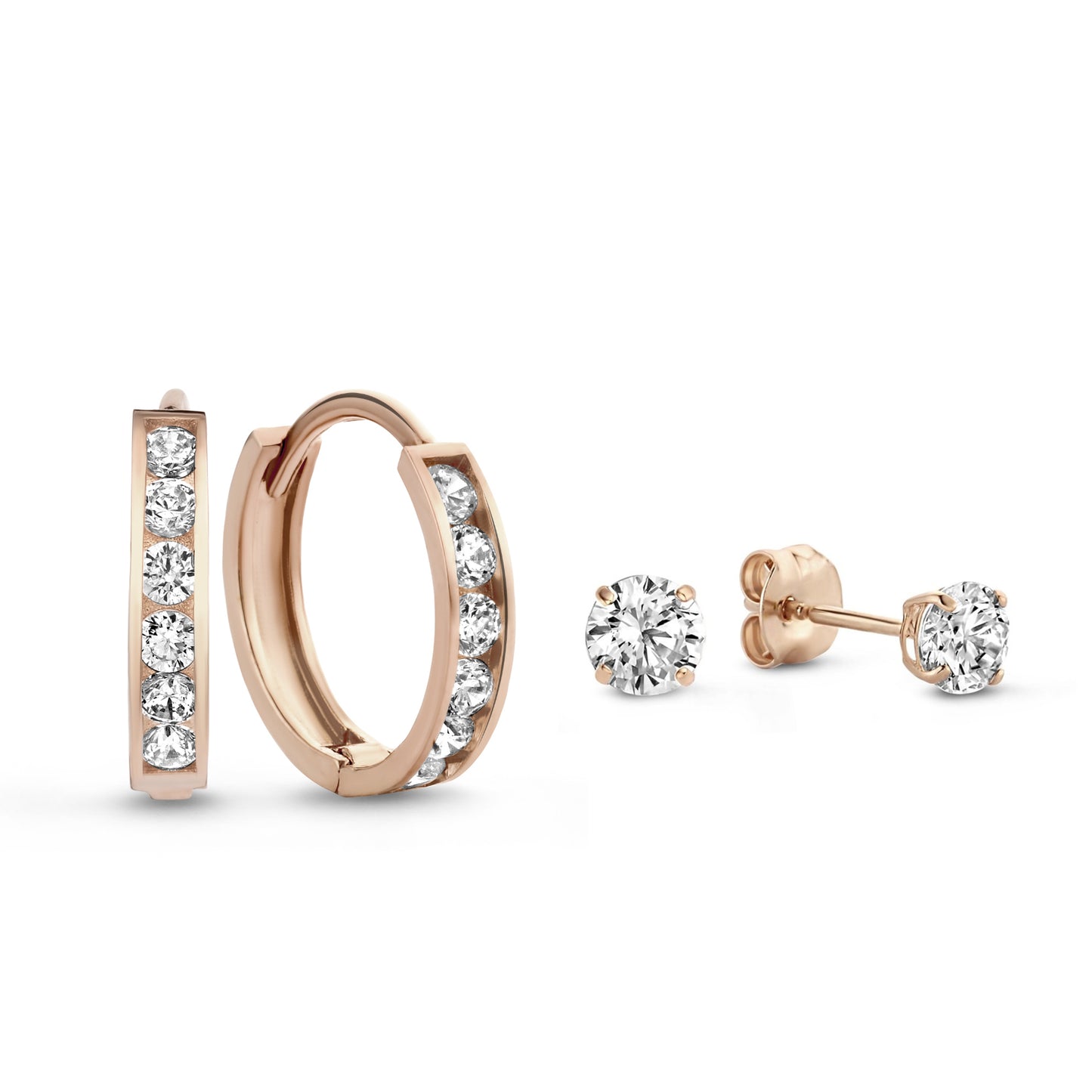 Cadeau d'Isabel 14 karat rose gold earring set with zirconia stones -  - Isabel Bernard