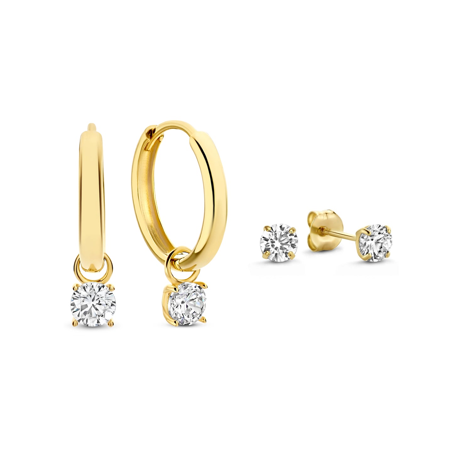 Cadeau d'Isabel 14 karat gold earring set with zirconia stones - - Isabel Bernard