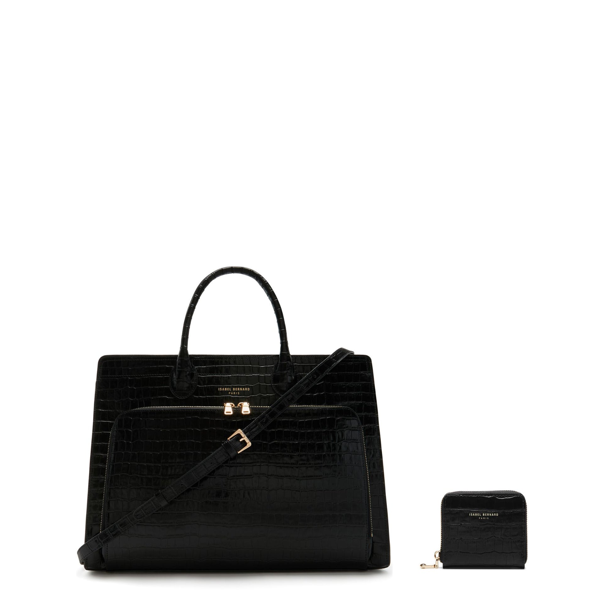 Cadeau d'Isabel croco brown calfskin leather handbag and zipper wallet gift set - - Isabel Bernard