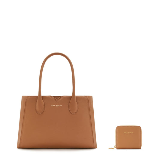 Cadeau d'Isabel camel calfskin leather handbag and zipper wallet gift set - - Isabel Bernard