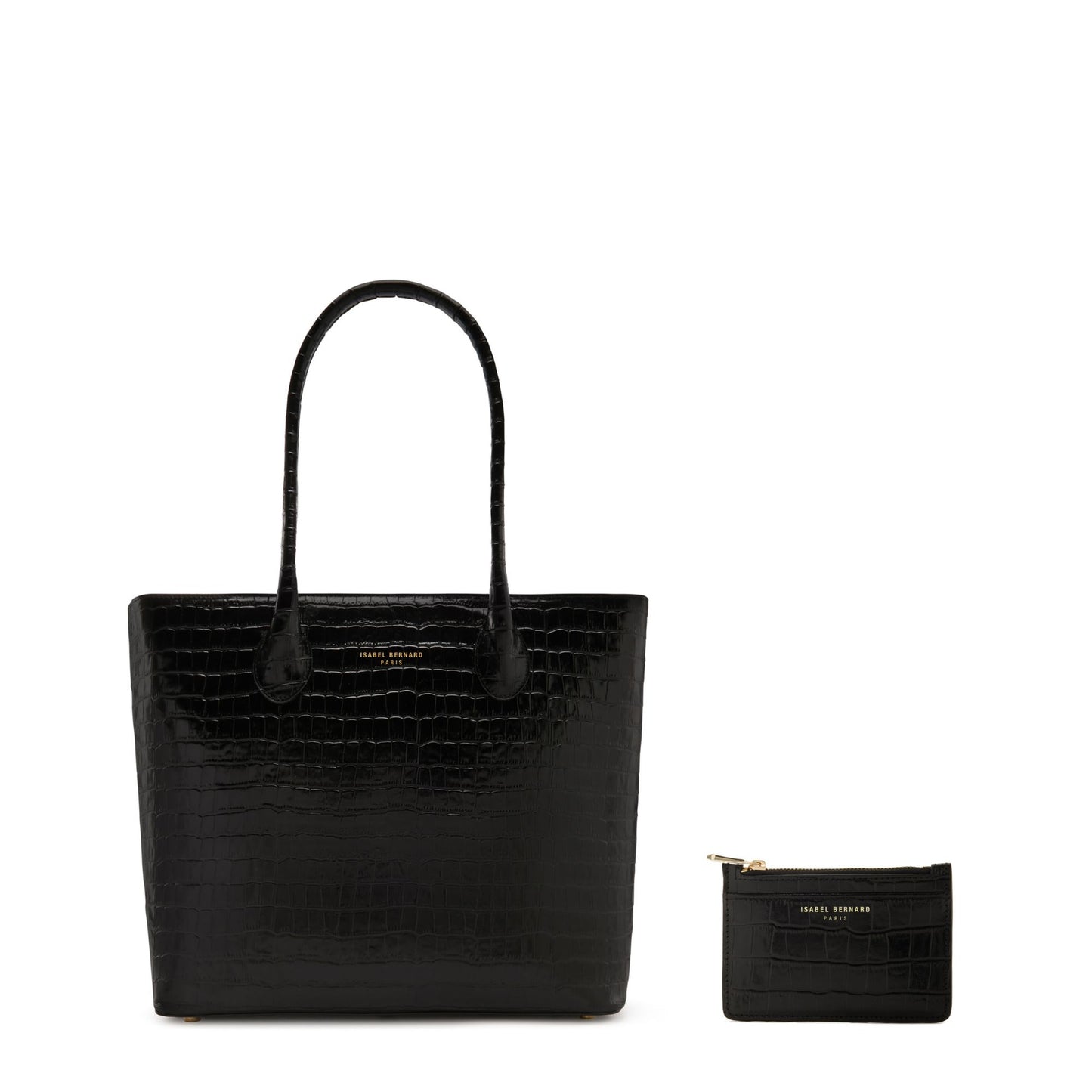 Cadeau d'Isabel croco zwarte leren shopper en kaarthouder gift set van kalfsleer