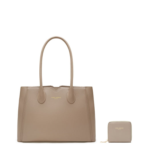 Cadeau d'Isabel taupe calfskin leather handbag and zipper wallet gift set - - Isabel Bernard