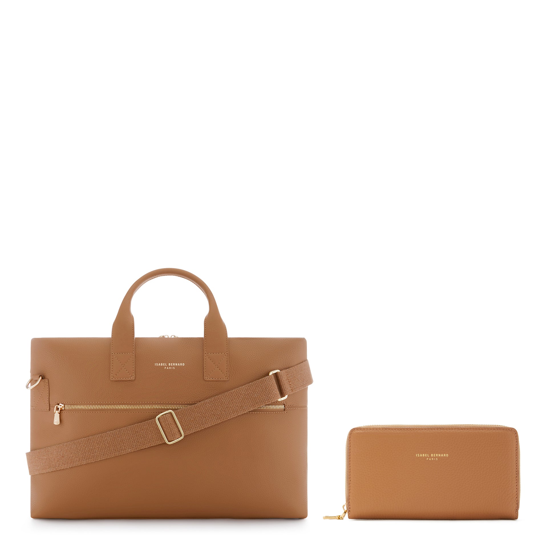 Cadeau d'Isabel camel calfskin leather handbag and zipper wallet gift set - - Isabel Bernard