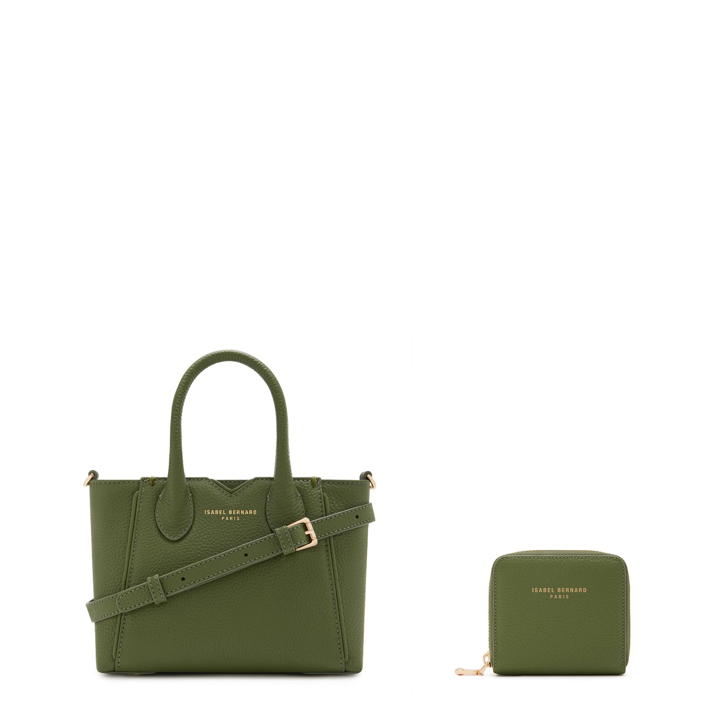 Cadeau d'Isabel green calfskin leather handbag and zipper wallet gift set - - Isabel Bernard