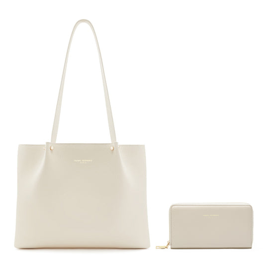 Cadeau d'Isabel cream calfskin leather shopper and zipper wallet gift set - - Isabel Bernard