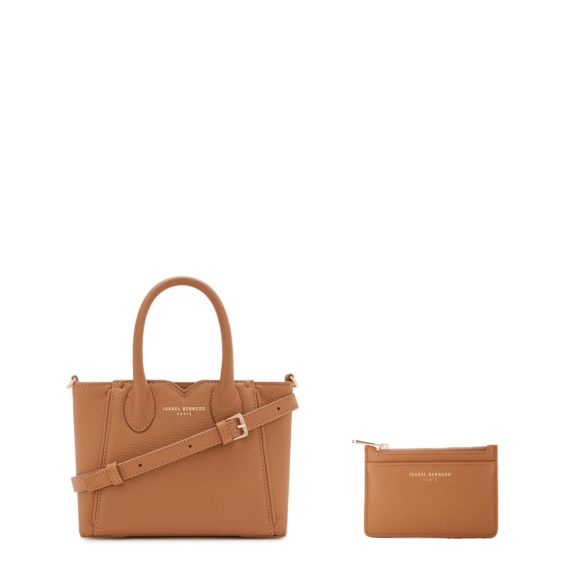 Cadeau d'Isabel camel calfskin leather handbag and card holder gift set - - Isabel Bernard