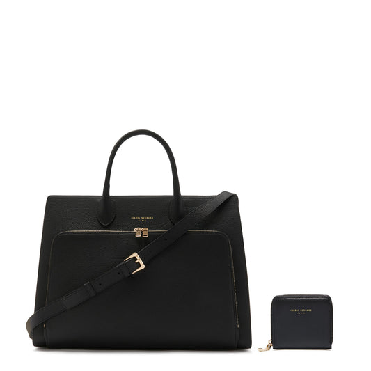 Cadeau d'Isabel black calfskin leather handbag and zipper wallet gift set - - Isabel Bernard