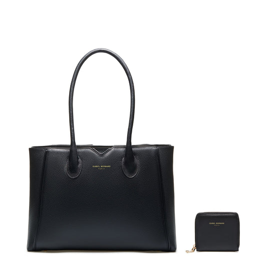 Cadeau d'Isabel black calfskin leather handbag and zipper wallet gift set - - Isabel Bernard