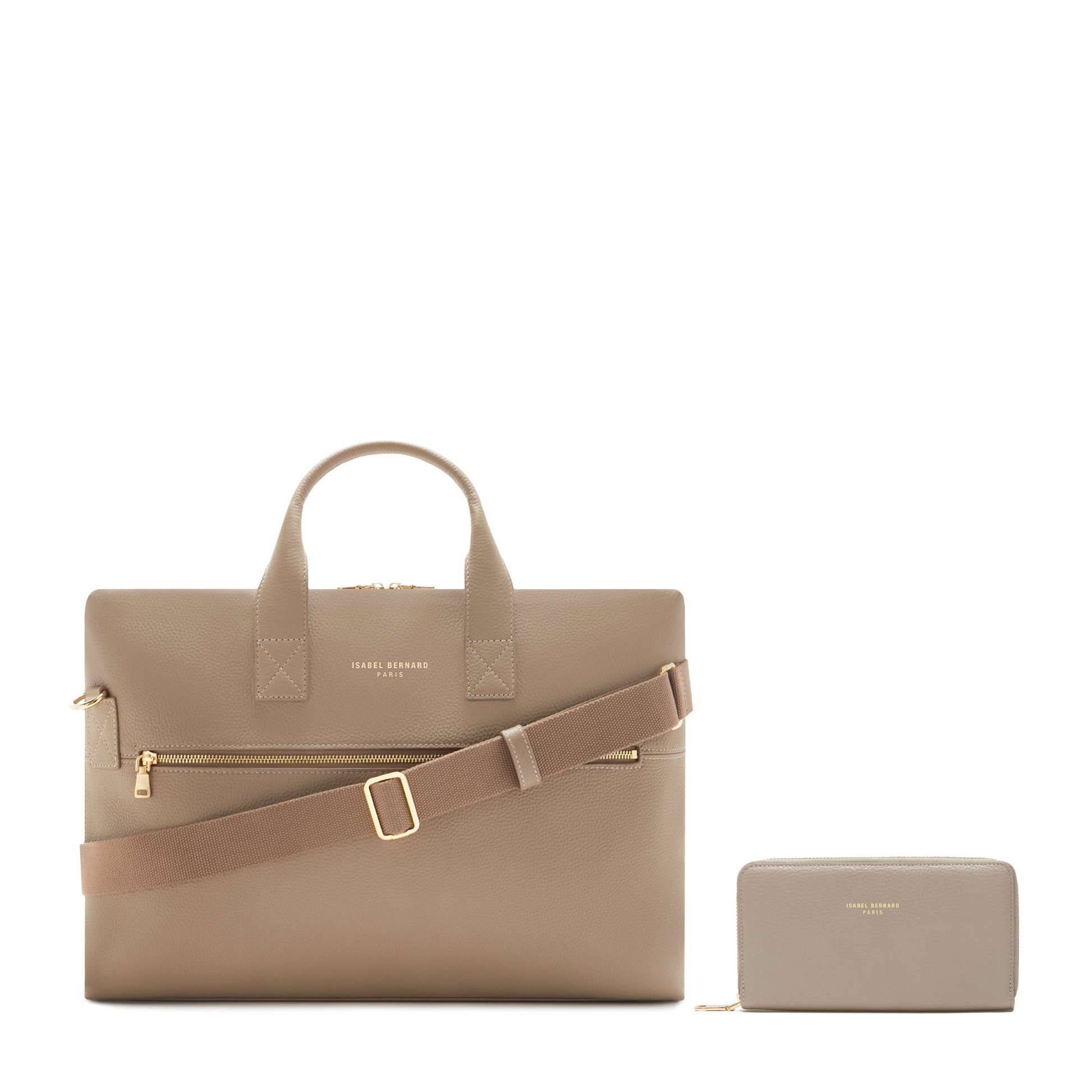 Cadeau d'Isabel taupe calfskin leather handbag and zipper wallet gift set - - Isabel Bernard