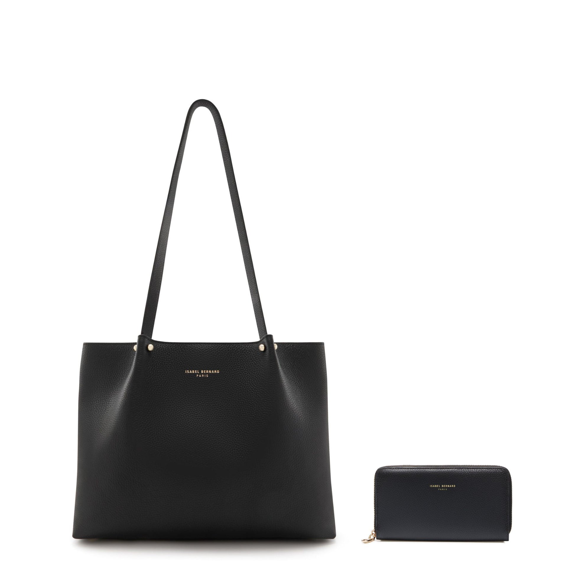 Cadeau d'Isabel black calfskin leather shopper and zipper wallet gift set - - Isabel Bernard