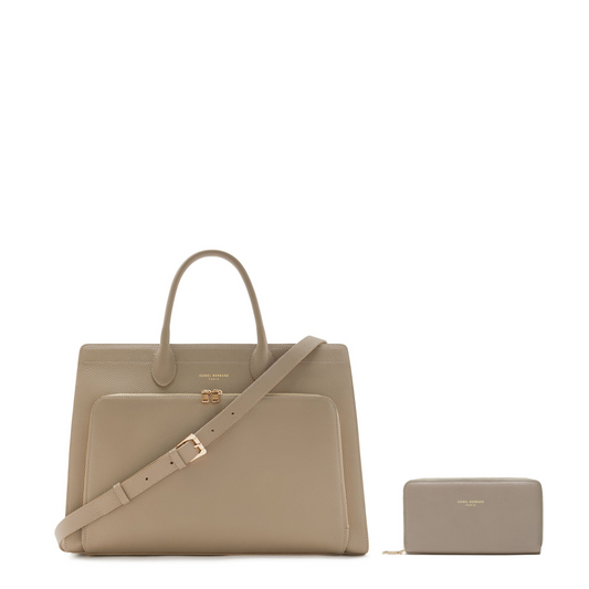 Cadeau d'Isabel taupe calfskin leather handbag and zipper wallet gift set - - Isabel Bernard