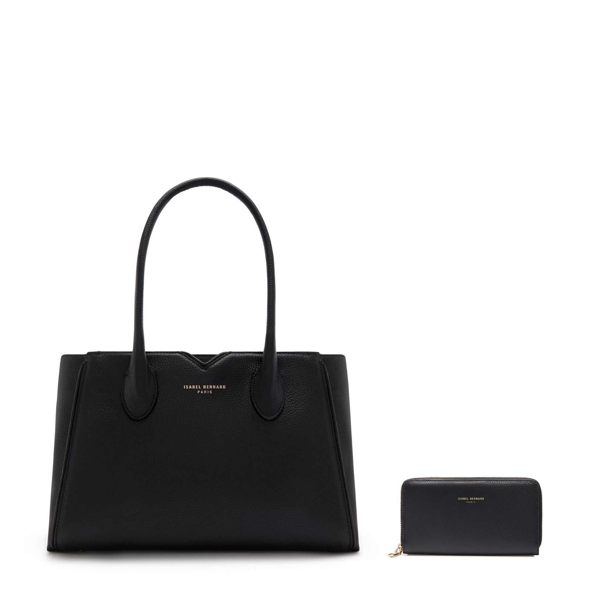 Cadeau d'Isabel black calfskin leather handbag and zipper wallet gift set - - Isabel Bernard