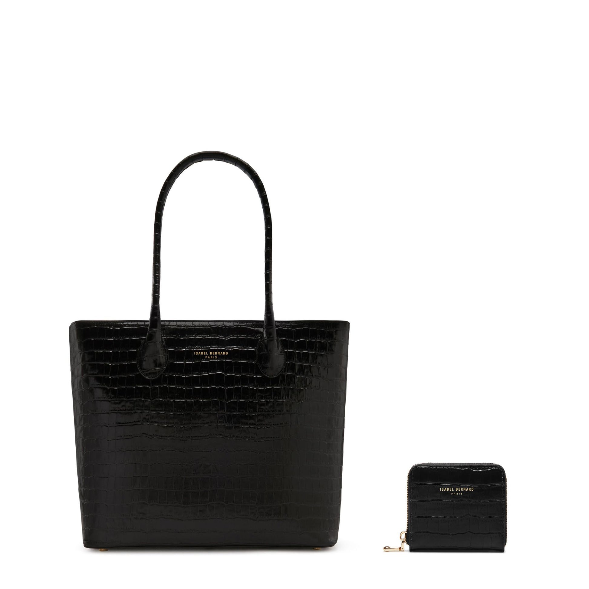 Cadeau d'Isabel croco black calfskin leather shopper and zipper wallet gift set - - Isabel Bernard