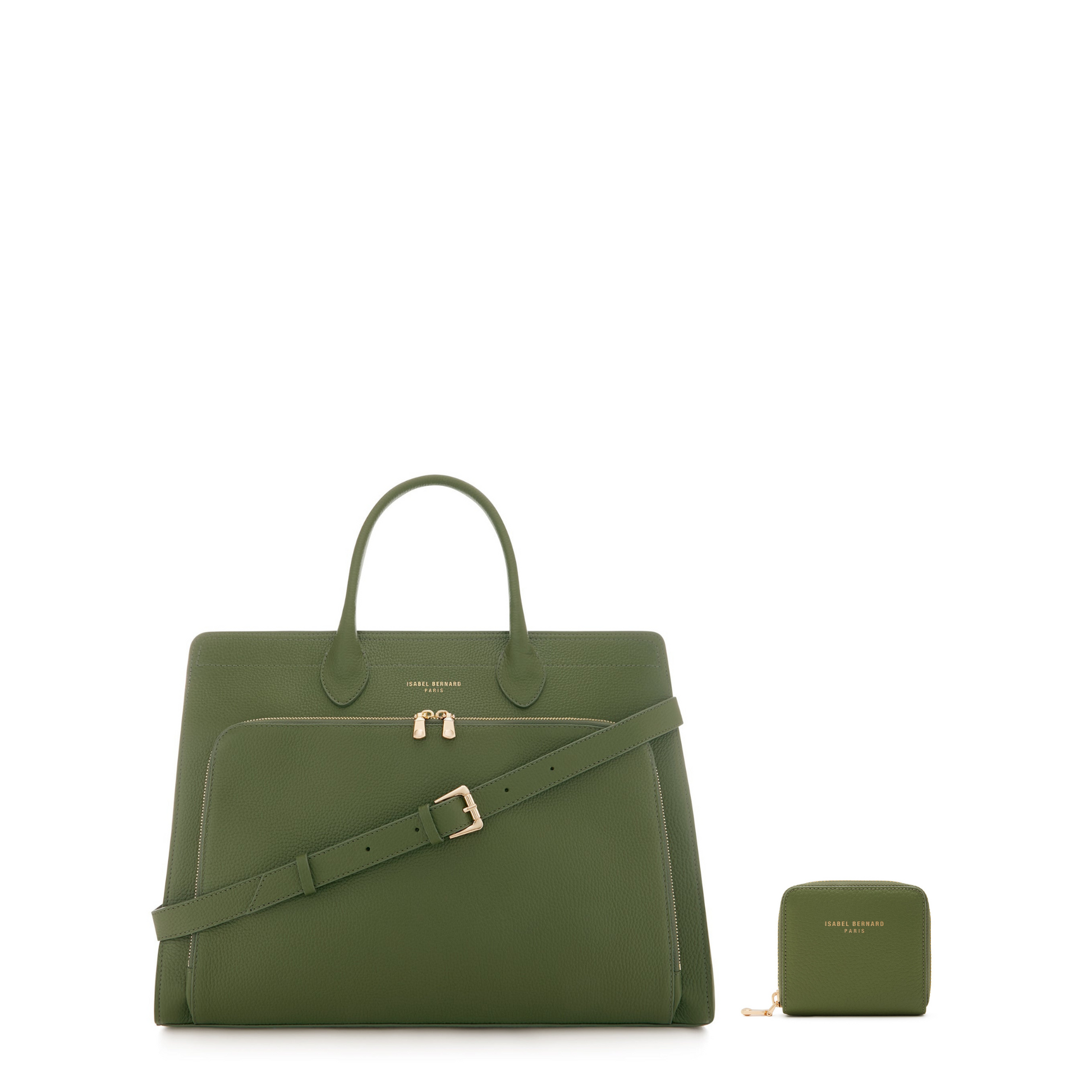 Cadeau d'Isabel green calfskin leather handbag and zipper wallet gift set - - Isabel Bernard