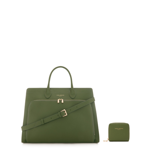 Cadeau d'Isabel green calfskin leather handbag and zipper wallet gift set - - Isabel Bernard