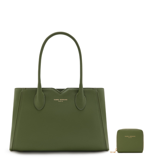 Cadeau d'Isabel green calfskin leather handbag and zipper wallet gift set - - Isabel Bernard