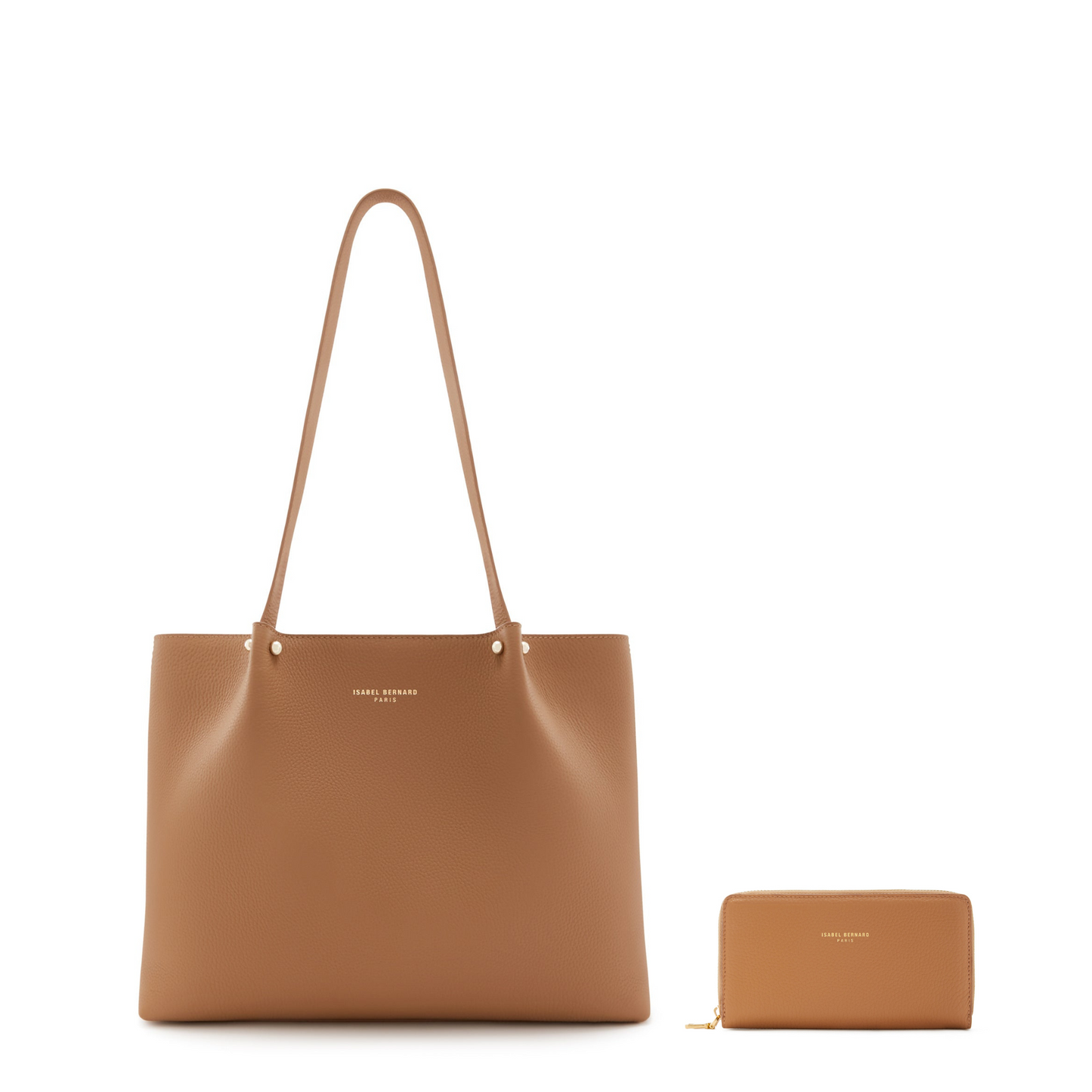 Cadeau d'Isabel camel calfskin leather shopper and zipper wallet gift set - - Isabel Bernard