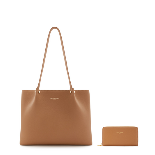 Cadeau d'Isabel camel calfskin leather shopper and zipper wallet gift set - - Isabel Bernard