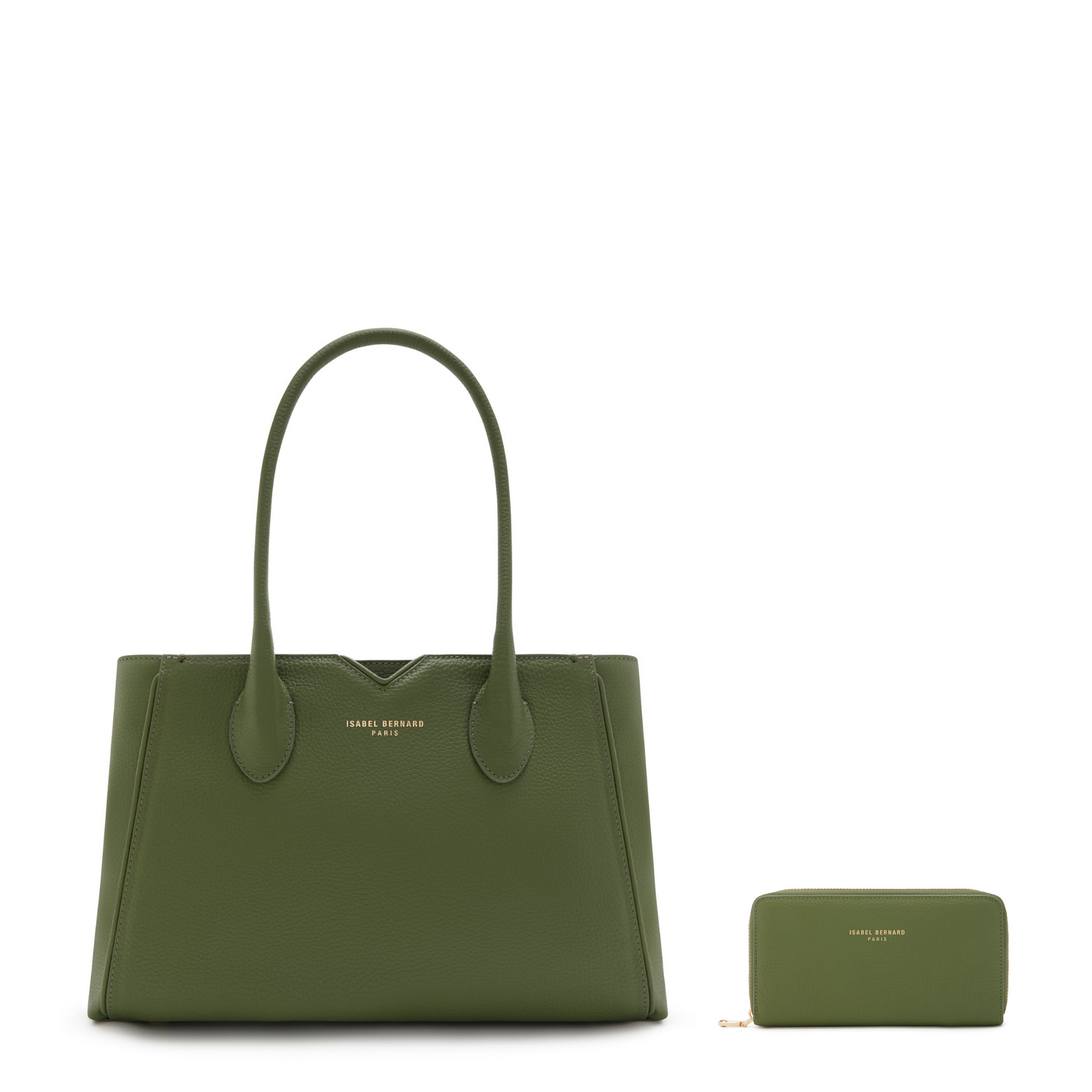 Cadeau d'Isabel green calfskin leather handbag and zipper wallet gift set - - Isabel Bernard