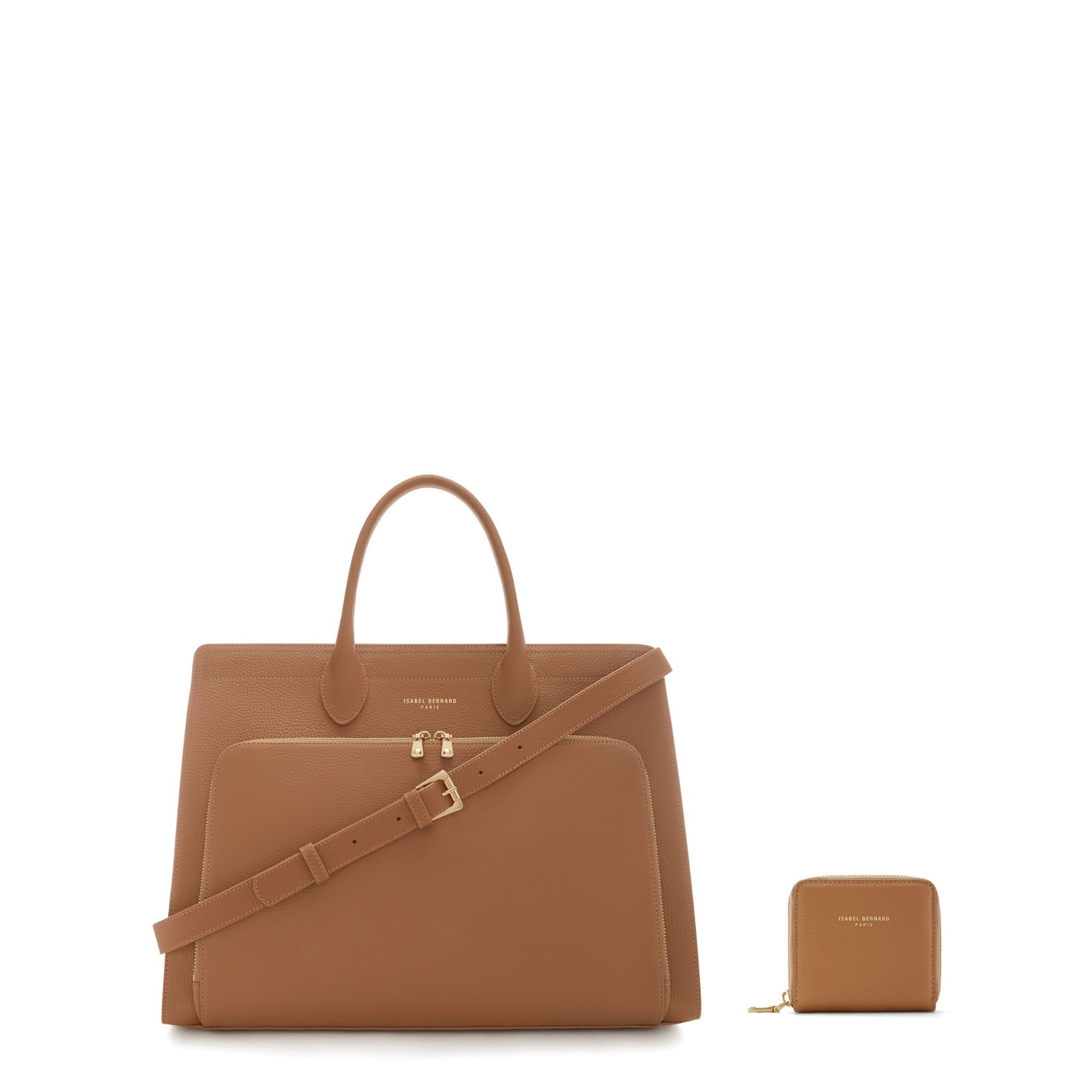 Cadeau d'Isabel camel calfskin leather handbag and zipper wallet gift set - - Isabel Bernard