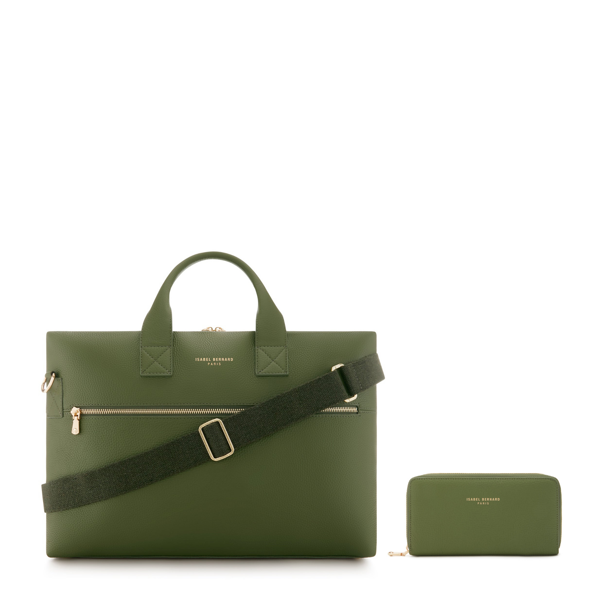 Cadeau d'Isabel green calfskin leather handbag and zipper wallet gift set - - Isabel Bernard