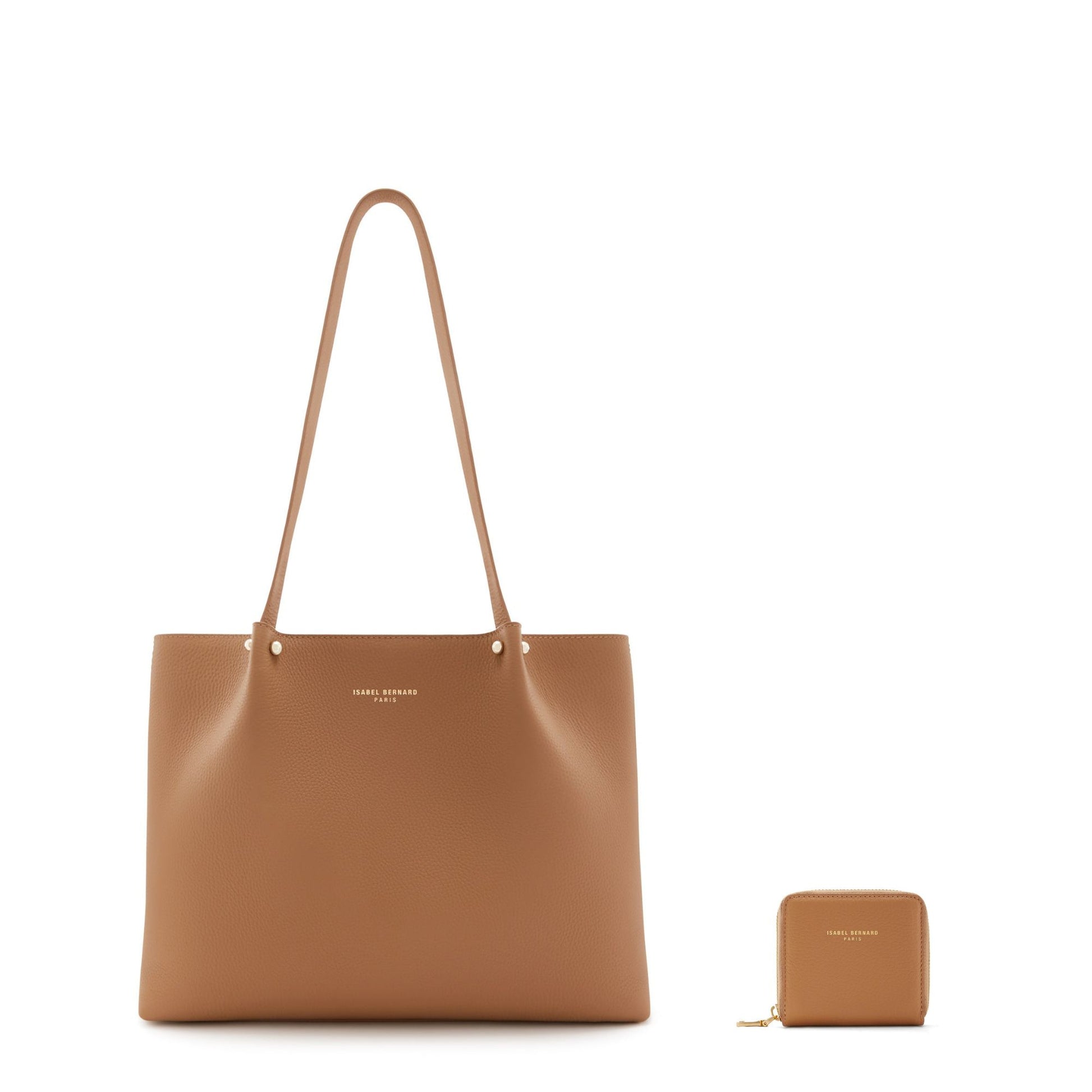 Cadeau d'Isabel camel calfskin leather shopper and zipper wallet gift set - - Isabel Bernard