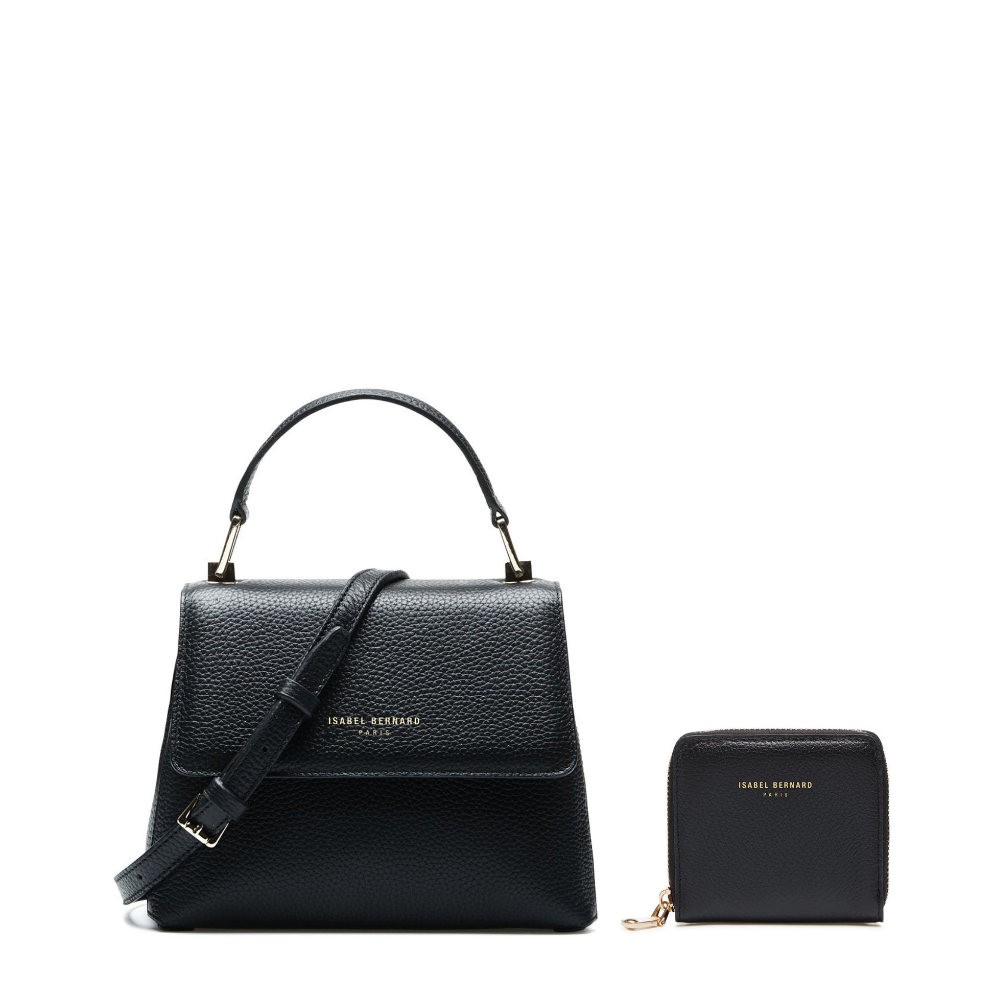 Cadeau d'Isabel black calfskin leather handbag and zipper wallet gift set - - Isabel Bernard