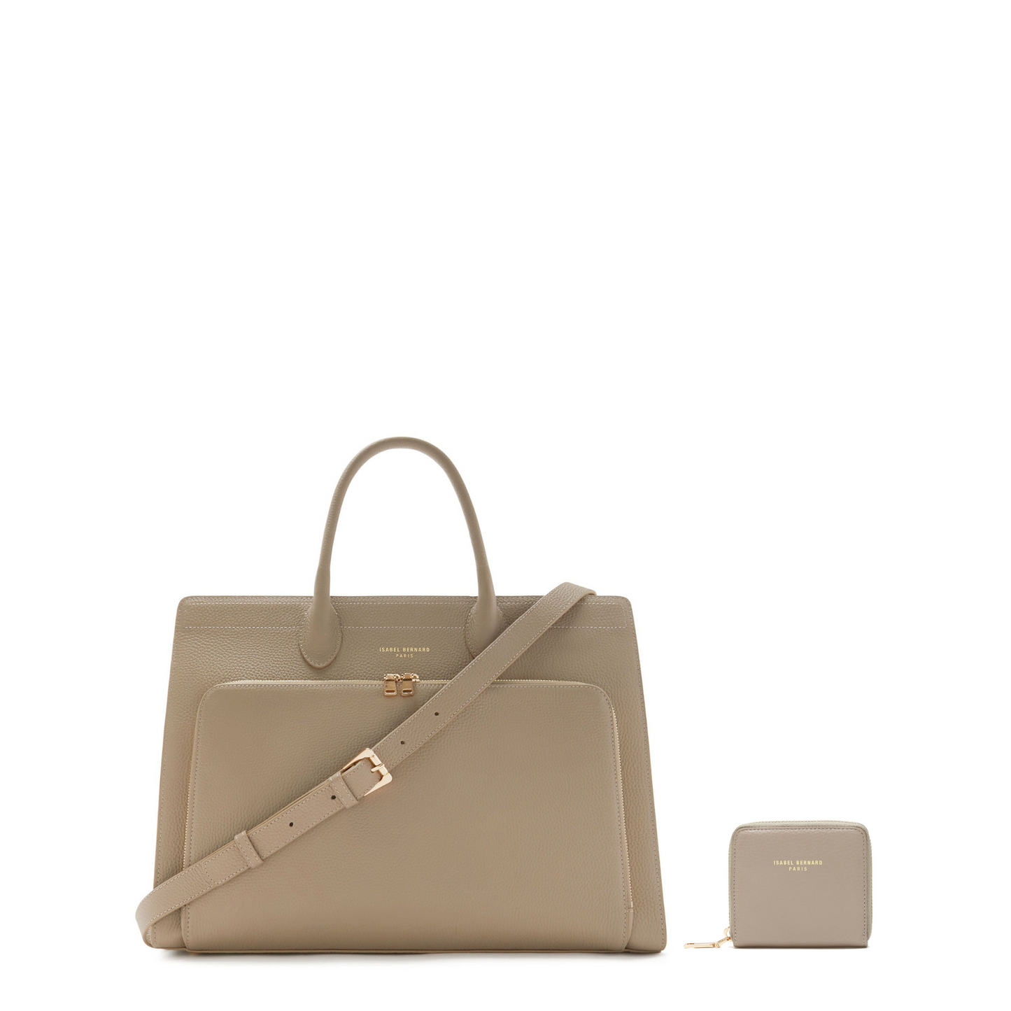 Cadeau d'Isabel taupe calfskin leather handbag and zipper wallet gift set - - Isabel Bernard