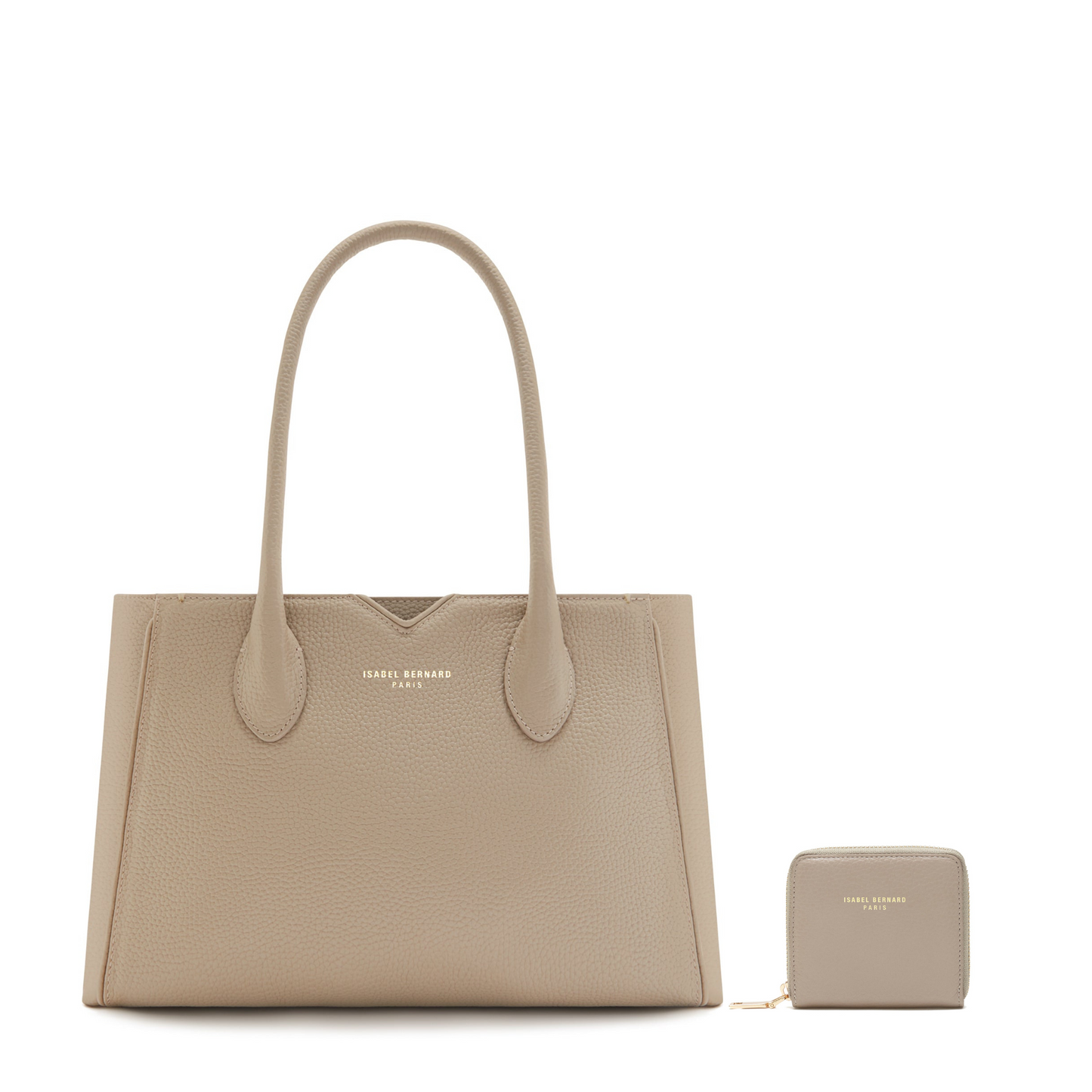 Cadeau d'Isabel taupe calfskin leather handbag and zipper wallet gift set - - Isabel Bernard