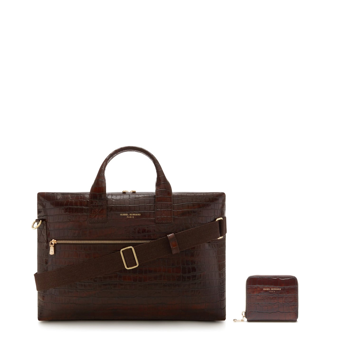 Cadeau d'Isabel croco brown calfskin leather handbag and zipper wallet gift set - - Isabel Bernard