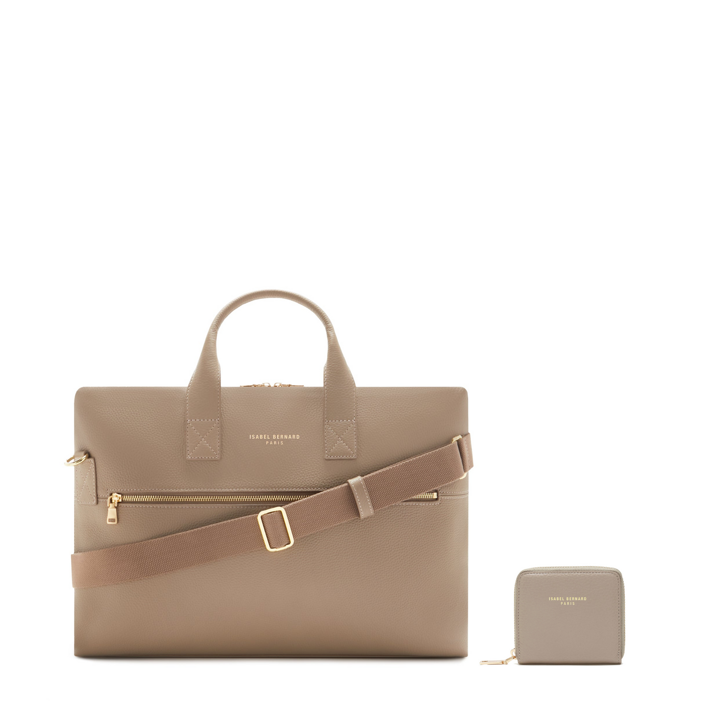 Cadeau d'Isabel taupe kalfsleer handtas en ritsportemonnee cadeau set