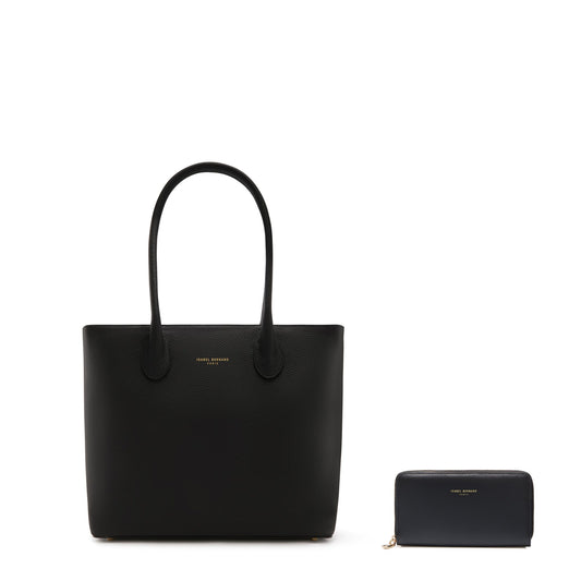 Cadeau d'Isabel black calfskin leather shopper and zipper wallet gift set - - Isabel Bernard