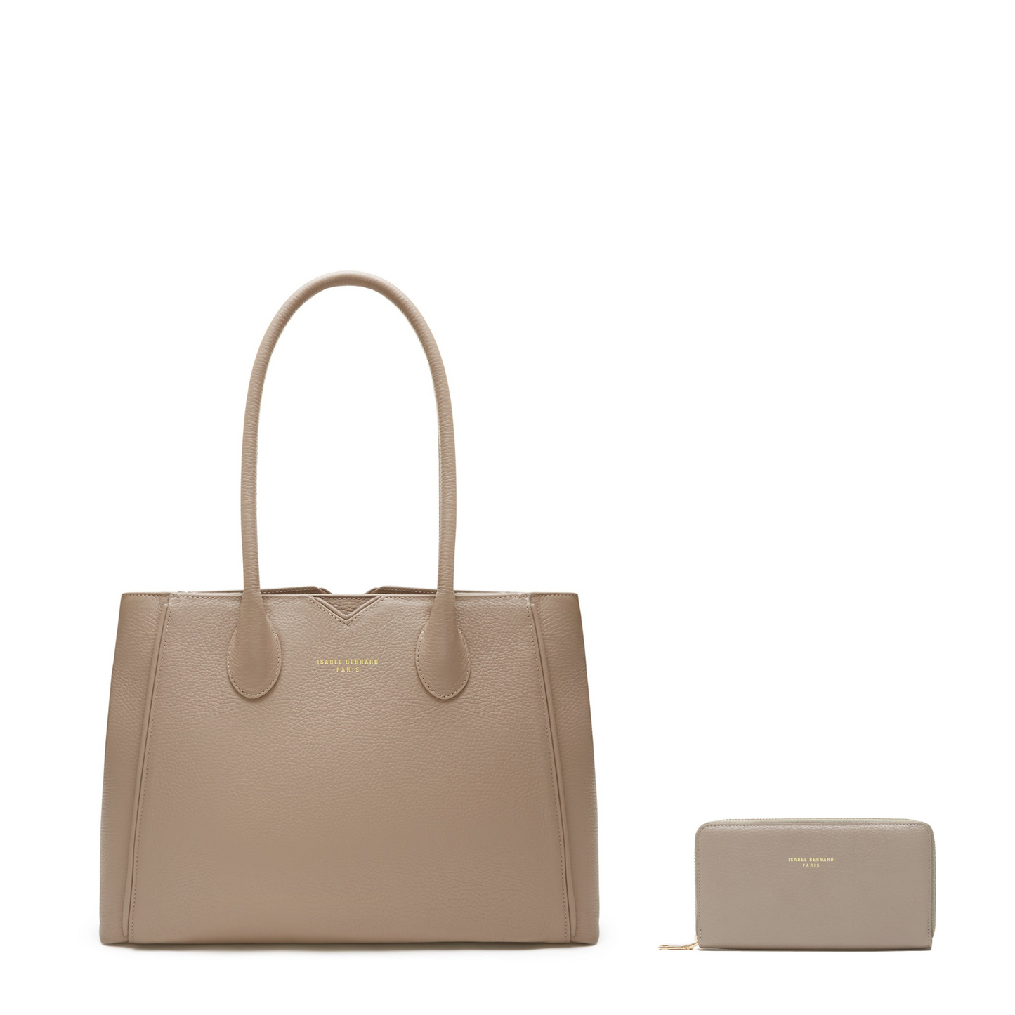 Cadeau d'Isabel taupe calfskin leather handbag and zipper wallet gift set - - Isabel Bernard