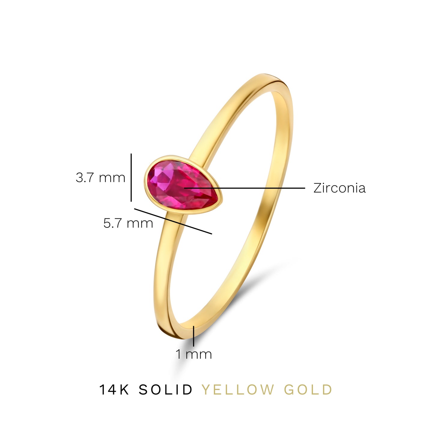 Baguette Roux 14 karat gold ring with red zirconia -  - Isabel Bernard