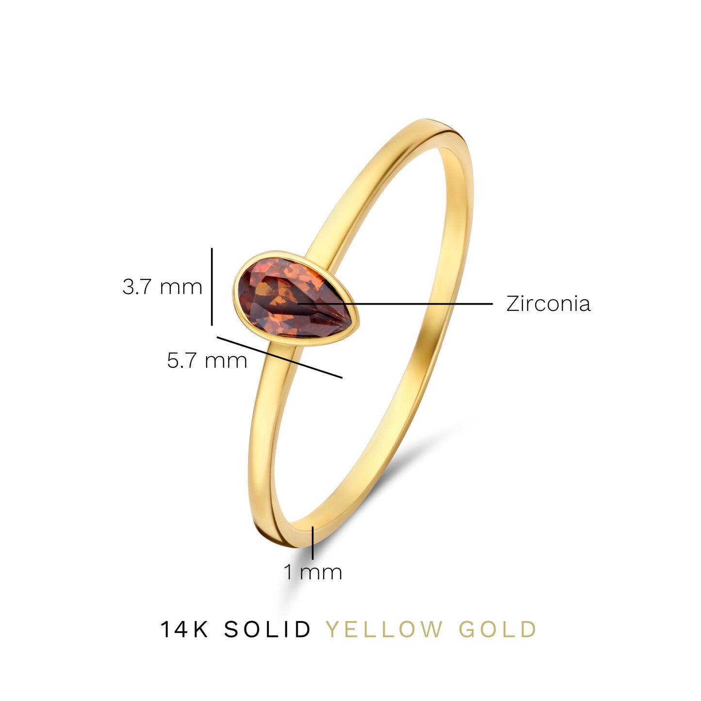 Baguette Brune 14 karat gold ring with brown zirconia -  - Isabel Bernard