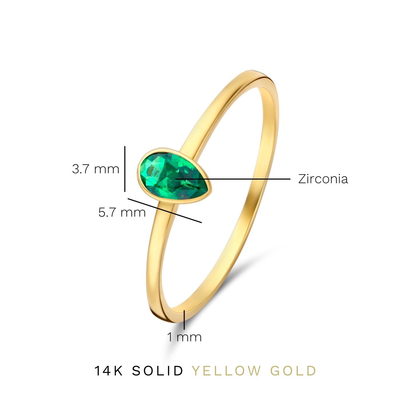 Baguette Olivia 14 karat gold ring with green zirconia -  - Isabel Bernard