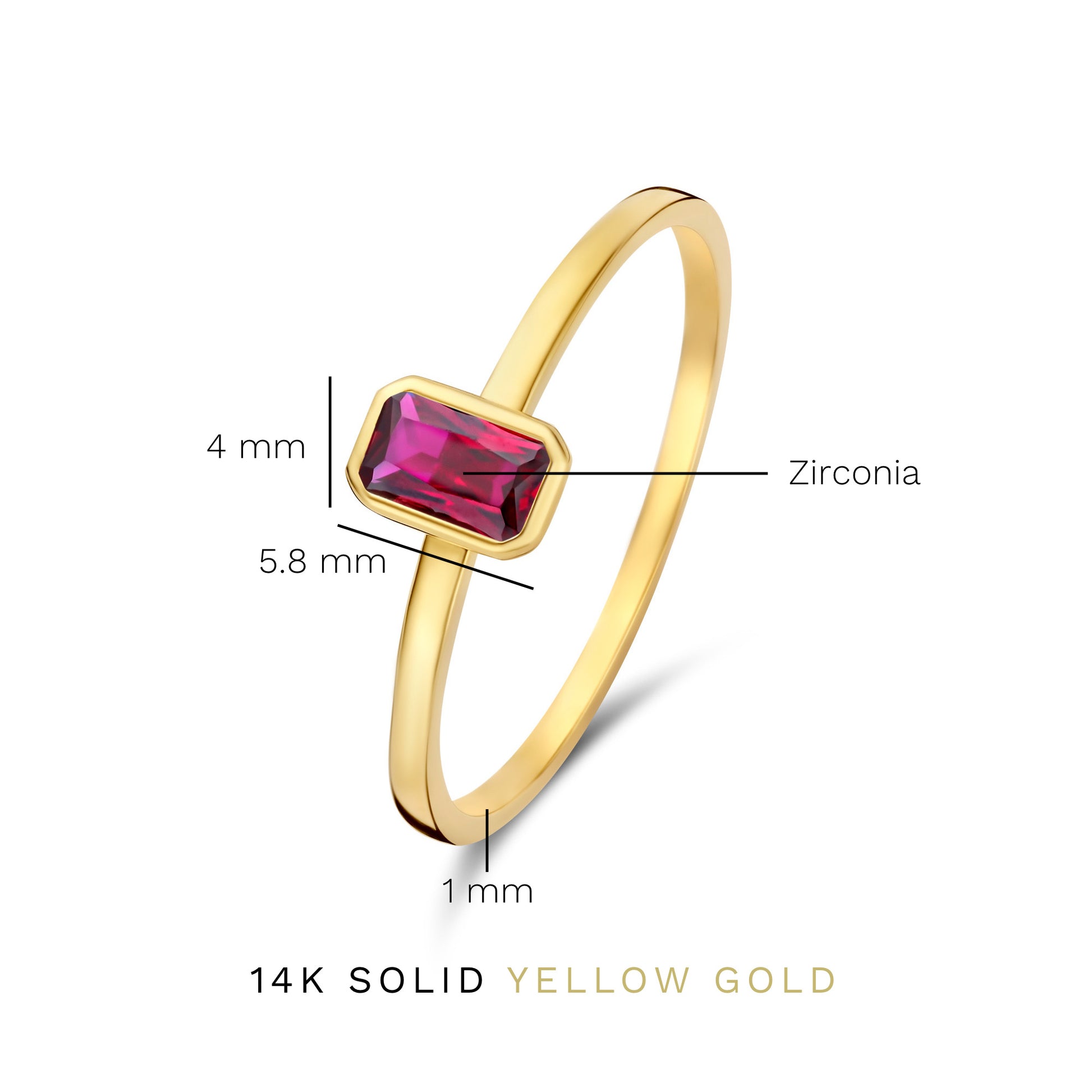 Baguette Roux 14 karat gold ring with red zirconia -  - Isabel Bernard