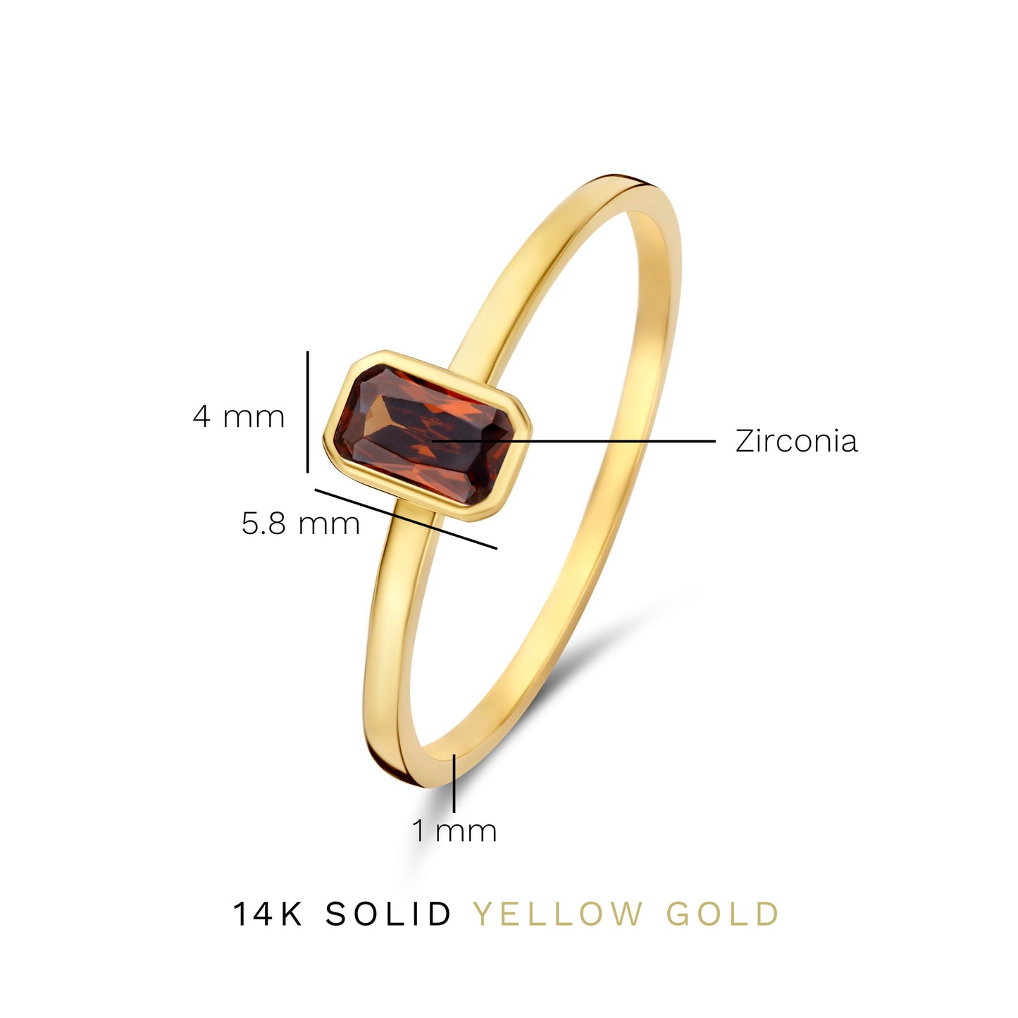 Baguette Brune 14 karat gold ring with brown zirconia -  - Isabel Bernard