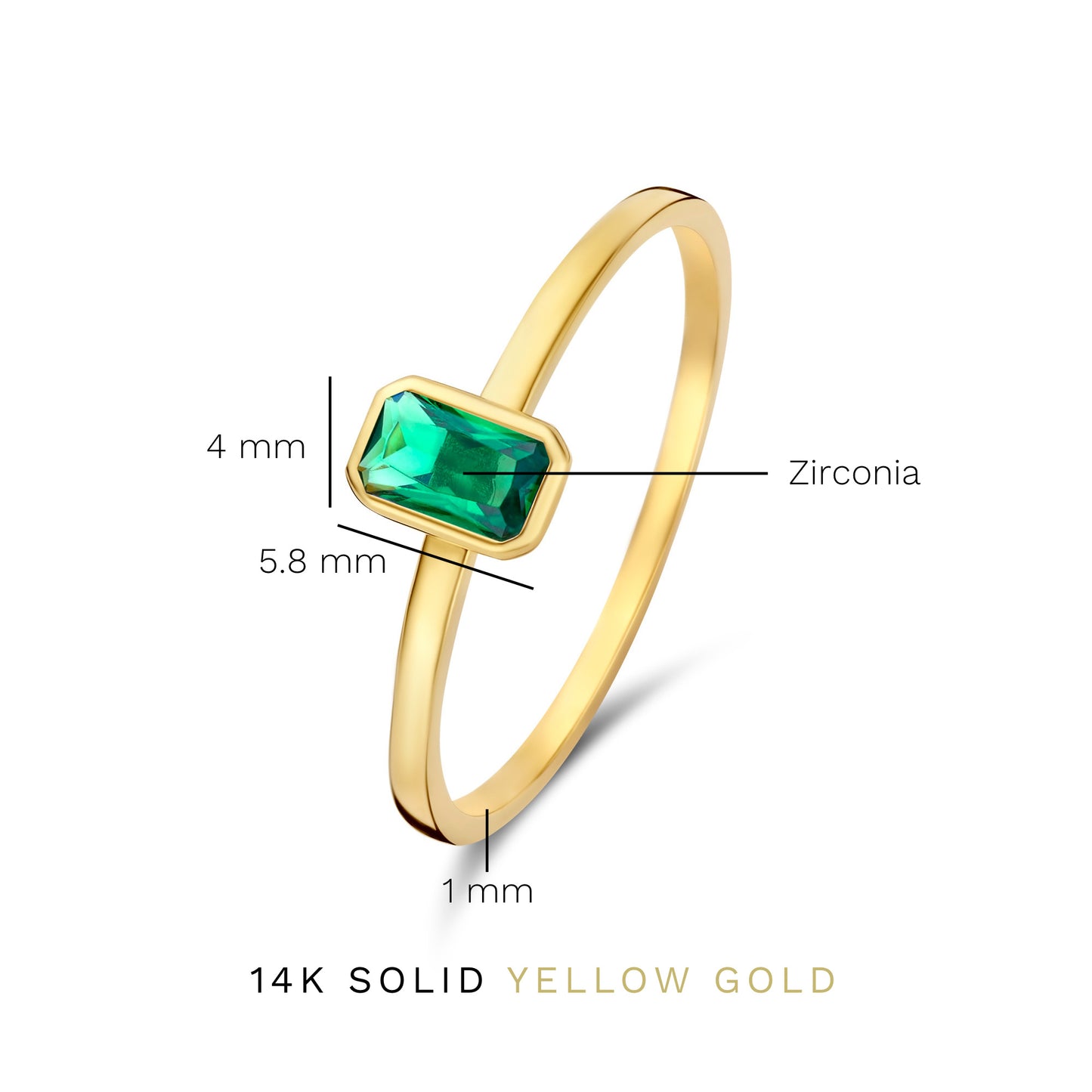 Baguette Olivia 14 karat gold ring with green zirconia -  - Isabel Bernard