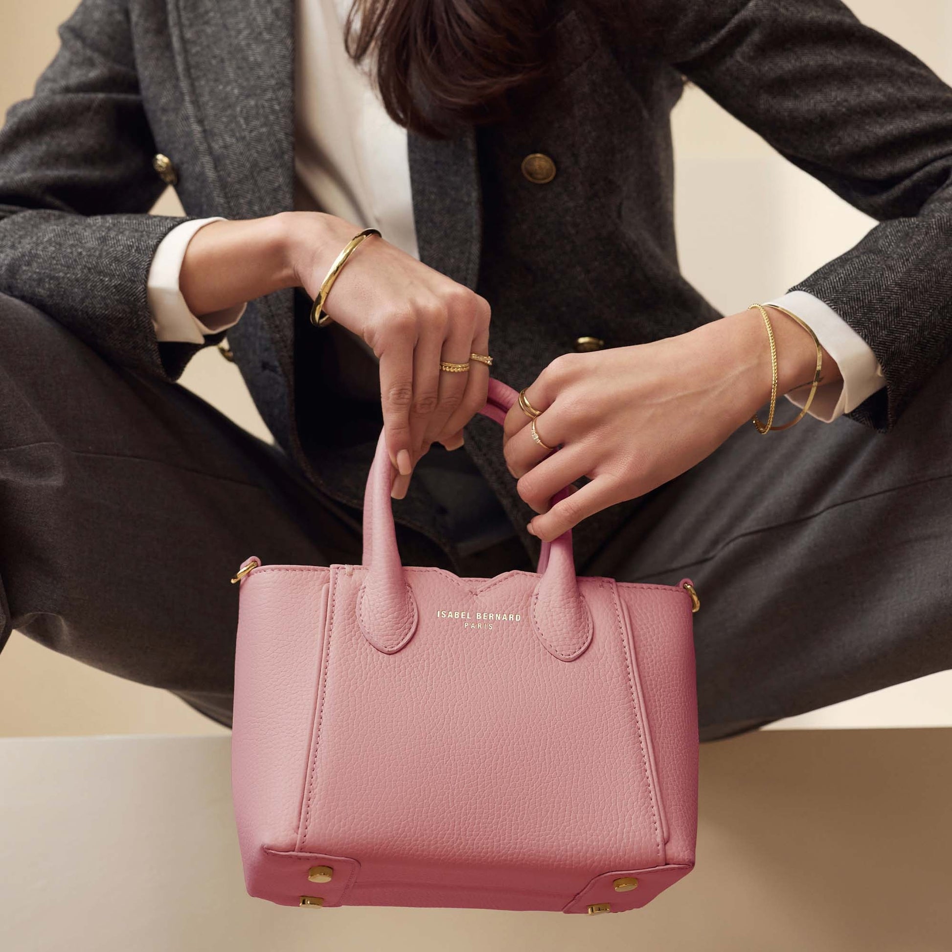 Honoré Cloe Mini pink calfskin leather handbag -  - Isabel Bernard