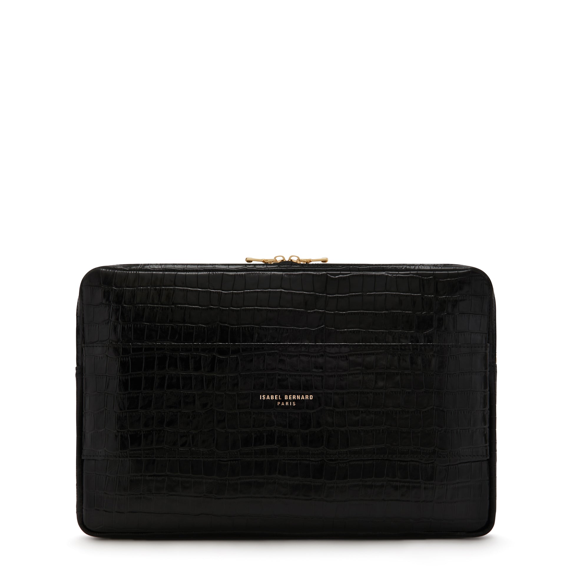 Honoré Caress croco black calfskin leather laptop sleeve -  - Isabel Bernard